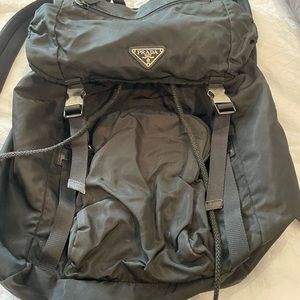 Large, black nylon Prada backpack
